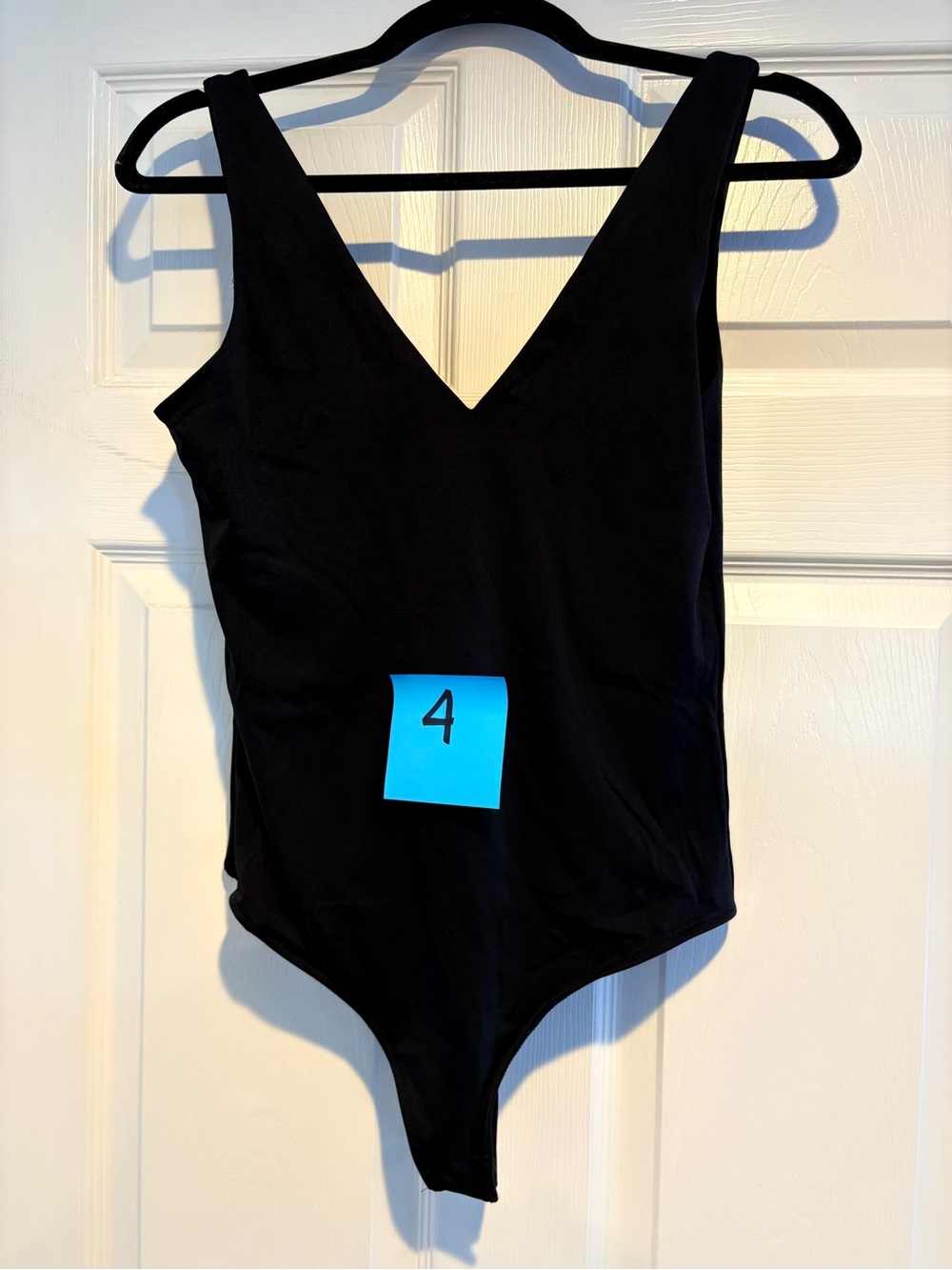 Deep V-Neck/Low Back Black Bodysuit